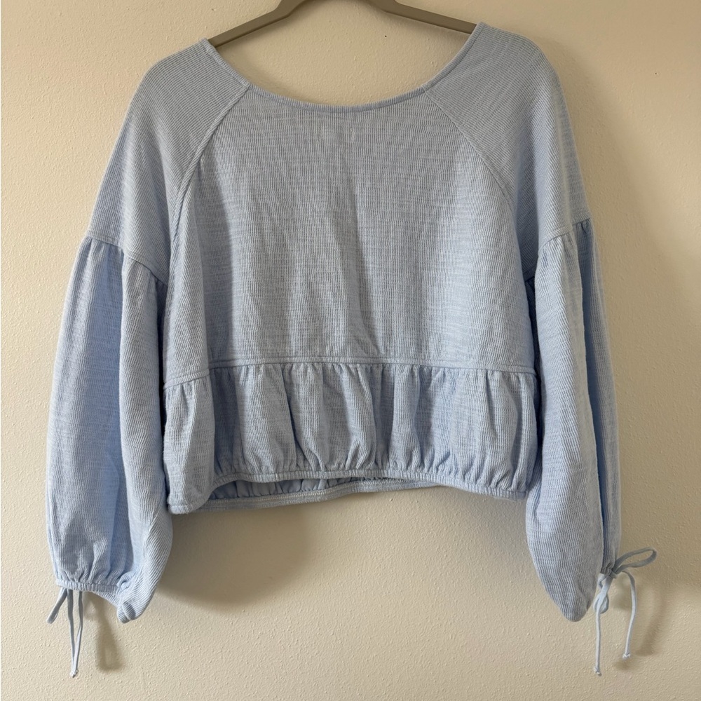 aerie Light Blue Off-Shoulder Cropped Sweatshirt - Picture 8 of 8